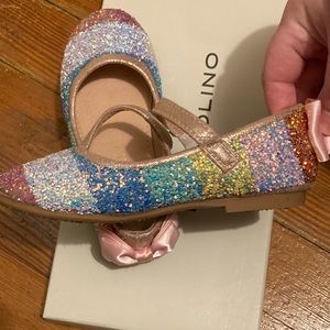 Cutie rainbow sparkle shoes with a pink bow on the back- used condition- girls